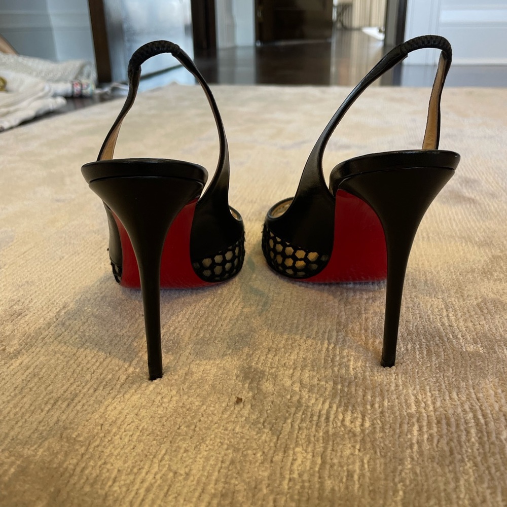 Christian Louboutin Black Leather And Mesh Miluna Slingback Sandals Size 37 - Picture 6 of 8
